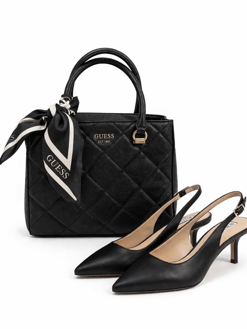 GUESS Black Quilted Satchel